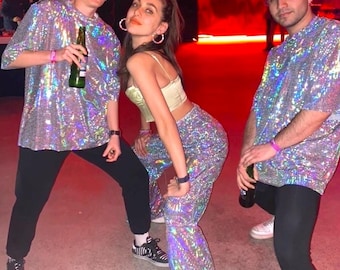 Holographic Sequin Disco Ball T-Shirt for Men – Festival & Party Statement Tee