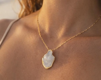 Mother of Pearl Necklace – Gold Shell Pendant, Handmade Coastal Jewelry