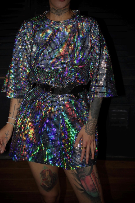 Holographic Silver Metallic T-shirt Dress: Burning Man Rave Outfit - Etsy