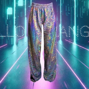 Hologram Pants Burning Man Festival Clothes Silver Metallic Glitter Trousers Unisex Carnaval Party Clothing