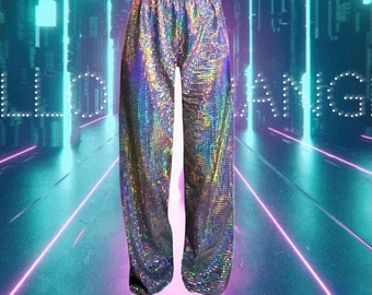 Hologram Pants Burning Man Festival Clothes Silver Metallic Glitter Trousers Unisex Carnaval Party Clothing