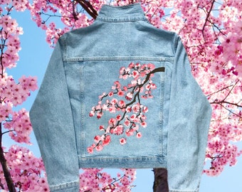 Hand-painted Cherry Blossom Denim Jacket: Hanami Sakura Art - Etsy