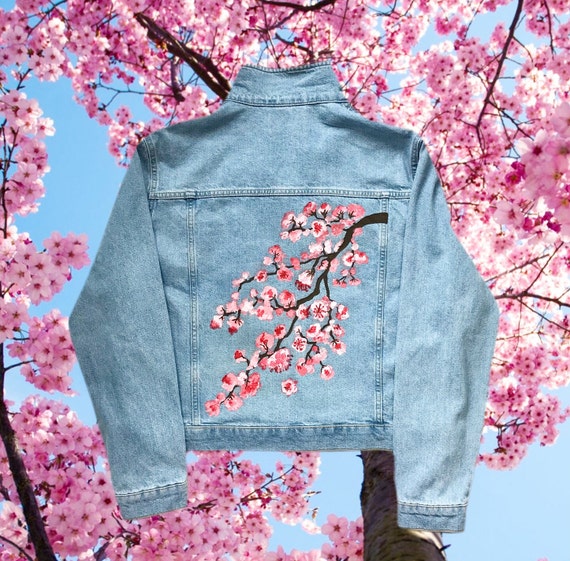 Hand-painted Cherry Blossom Denim Jacket: Hanami Sakura Art - Etsy
