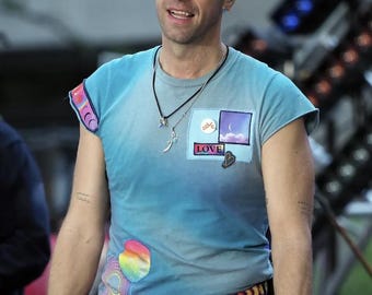 Chris Martin moon music inspired hand painted tshirt, cosmic concert outfit, festival streetwear, coldplay inspired tee