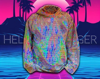 Hologram Sweatshirt Burning Man Festival Clothes Silver Metallic Glitter Shirt Unisex Carnaval Party Clothing,Silver Hoodies,Hologram Hoodie