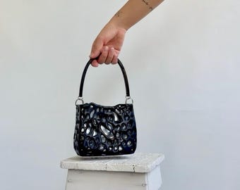 Black Sculptural Handbag for Women, Hand-Painted Cutout Purse, Avant Garde Statement Bag, Wearable Art Handbag