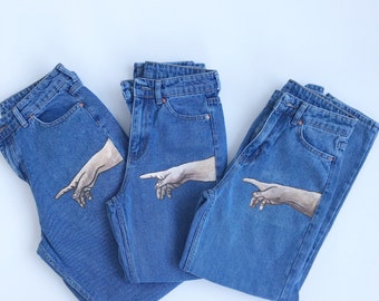 Hand Painted Jeans the Creation of Adam 