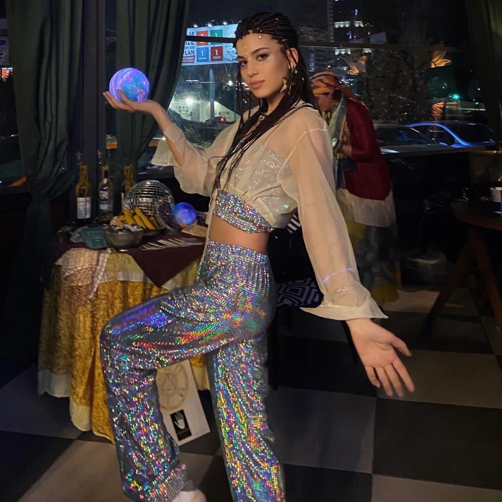 Sequin 90s Dance Costumes Holographic Sequin Set: Disco Ball Outfit For  Festival Party