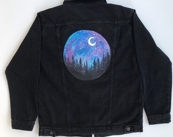 Hand Painted Jacket, Sky Night Twilight Stars Custom Painted Denim Jacket,  Personalised Jean Jacket, Up-cycled Clothing, Customised