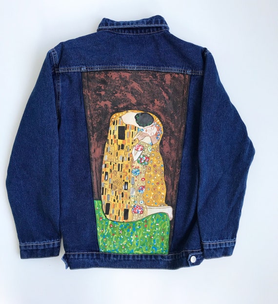 Giacca di jeans dipinta a mano: Gustav Klimt 'Il bacio' Art