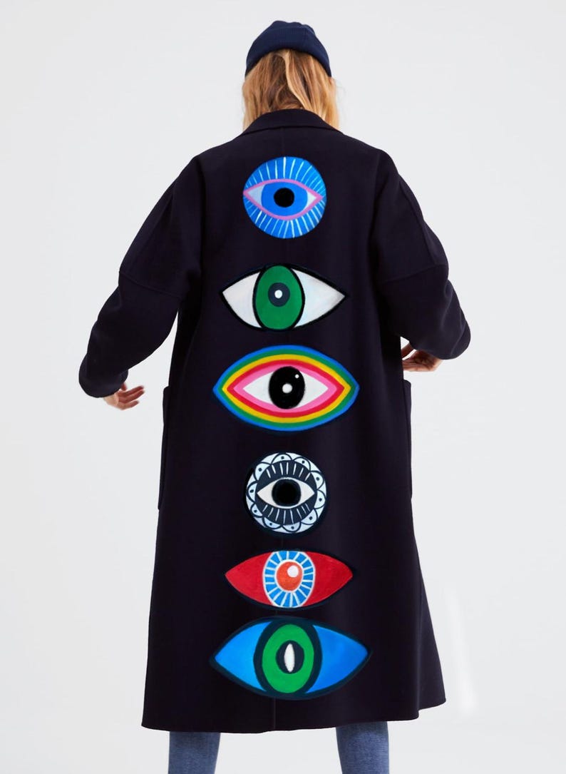 Hand-painted Wool Overcoat: Colorful Eye Design, Occult Fashion - Etsy