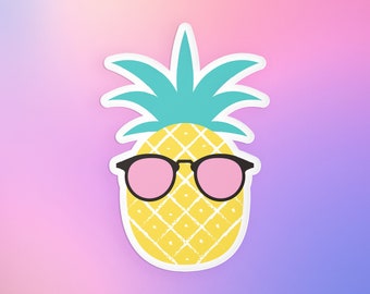 Pineapple Laptop Vinyl Sticker, Pineapple in Glasses Summer Sticker