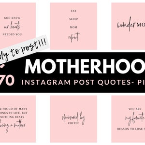 Motherhood Instagram Posts - 70 Ready to Post Motherhood Quotes PINK Background | Social Media Ready Made Posts | Baby Quotes | Mom Quotes