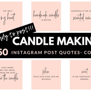 Candle Making Instagram Posts - 50 Ready to Post Handcrafted Instagram Quotes CORAL Background | Social Media Ready Made Posts Candle Quotes