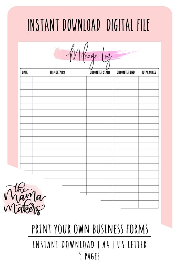 craft show mileage log tracker printable instant download digital file craft fair info business planner handmade business forms mileage tracker form