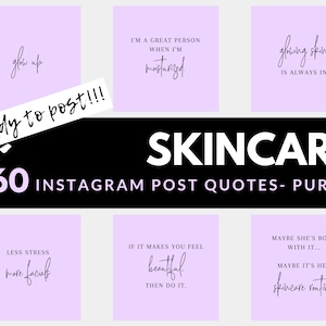 Skincare Instagram Posts - 60 Ready to Post Skincare Instagram Quotes PURPLE Background | Esthetician Social Media Posts | Rodan and Fields