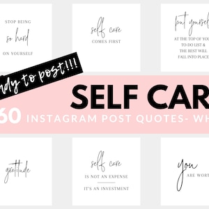 Self Care Instagram Posts - 60 Ready to Post Positive Mindset Instagram Quotes WHITE Background | Social Media Ready Made Posts Instaquotes