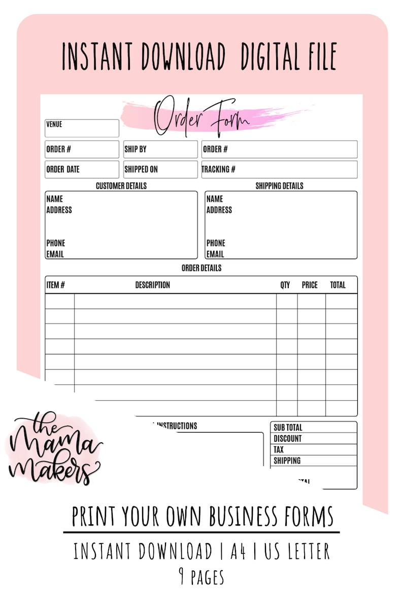 Craft Show Order Form Printable Instant Download Digital File Craft