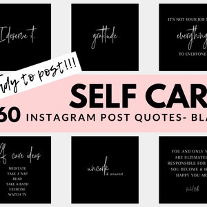 Self Care Instagram Posts - 60 Ready to Post Positive Mindset Instagram Quotes BLACK Background | Social Media Ready Made Posts Instaquotes