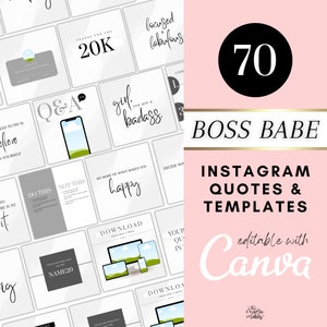70 BOSS BABE Instagram Templates & Quotes | Editable and Customizable in Canva | Instagram Templates for Small Business | Social Media