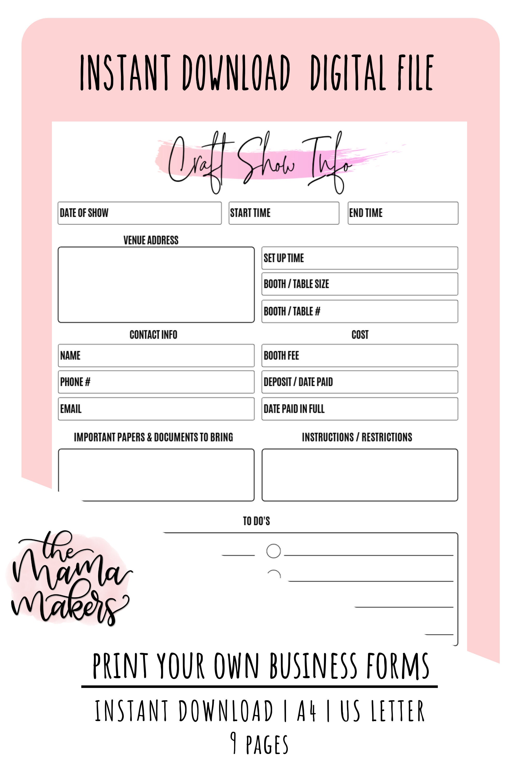 Craft Show Information Printable Instant Download Digital - Etsy