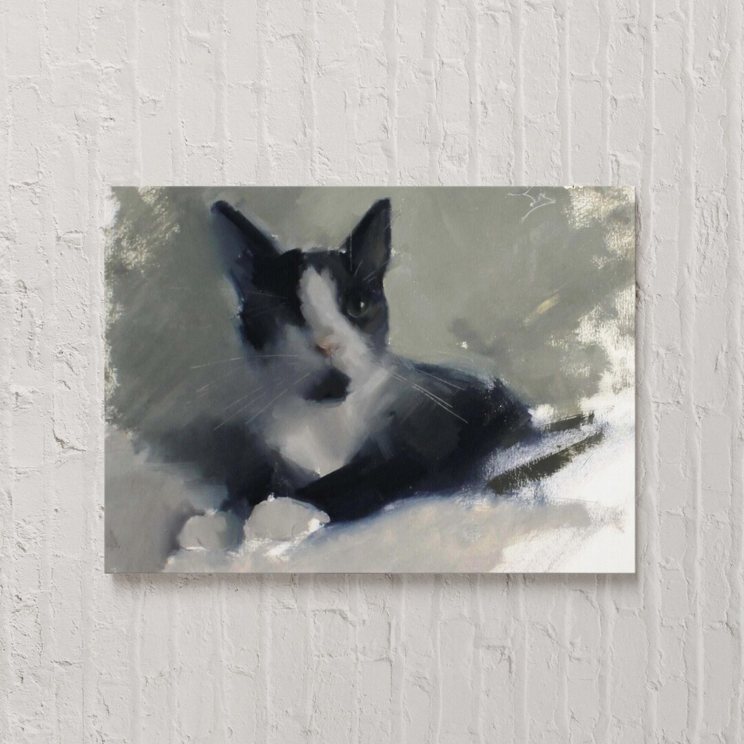 Tuxedo Cat Art Print, Watchful Whiskers by Jade Eynon, Black and White ...