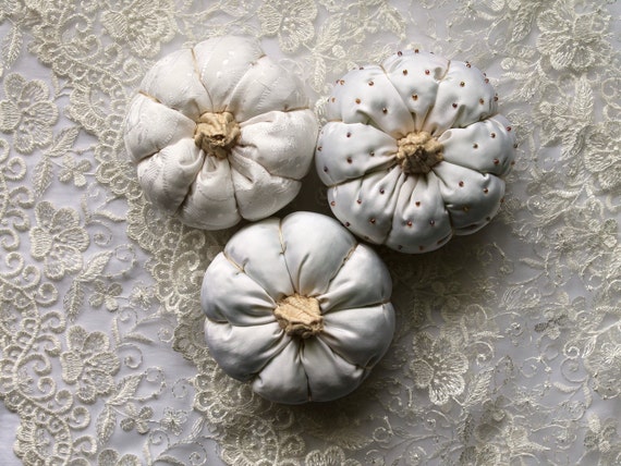 Primitive White Fabric Pumpkins Set Of 3 Halloween And Etsy