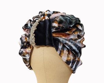 Animal Print Velvet Turban: Handmade Women's Headwear