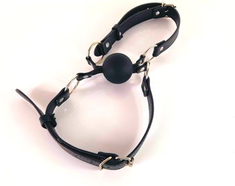 Double Ball Gag -  Trapped Mouth to Mouth - Black - Single Ball
