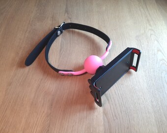 Kinky Tablet / Phone holder Ball Gag -  Cuckold / Cuckquean ! Pink and Black