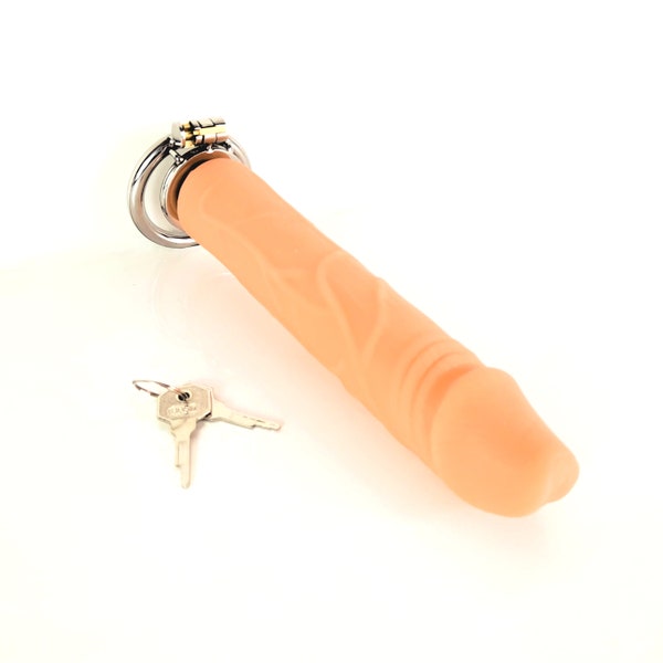 Small Metal Chastity Device  with attachable large  Dildo aka Chastidick