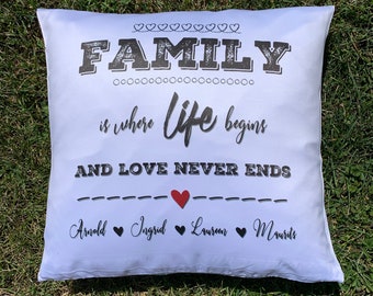 Kissen 40 x 40 cm mit Text | personalisiert | Family | Namen | Foto | Spruch | Familienkissen  | Geschenkidee