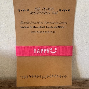 Kaart met HAPPY armband in roze | Voor UW speciale dag | zeggen | souvenir | Boho | Armband met boodschap | Geluksarmband