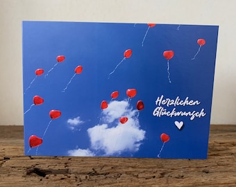 Glückwunschkarte | Luftballons | Karte | Hochzeit | Geburtstag | Herzlichen Glückwunsch | Fotokarte | Himmel
