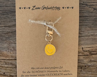 Birthday card with SMILEY keychain | saying | Small gift | souvenir | Bag charm | Smile | small thing