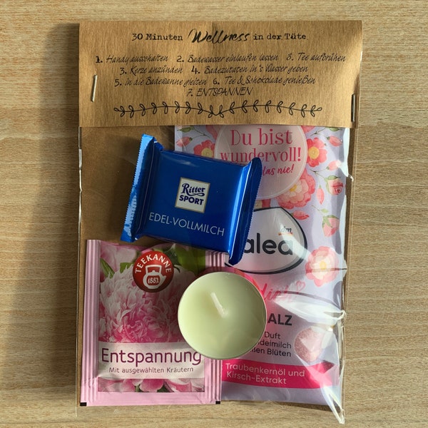 Wellness in der Tüte • Geschenketüte • Wellnesstüte • Geschenk • Wohlfühlgeschenk • Entspannung • Tee • Badesalz