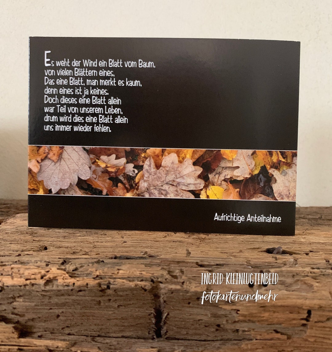 Es weht der Wind ein Blatt vom Baum... Trauerkarte Beileidskarte
