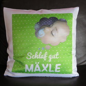 Kissen mit Foto, Namen und Geburtsdaten mit eigenem Foto eigenem Motiv personalisiert Geschenk zur Geburt 40 x 40 cm Taufe Bild 8