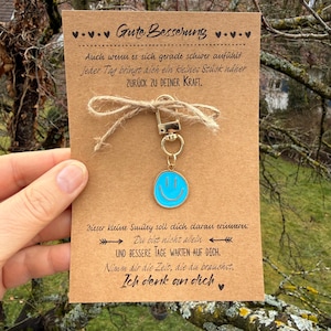 Gute Besserung Geschenk mit Smiley Schlüsselanhänger – kleine Aufmunterung zur Genesung, Karte mit Anhänger, Geschenkidee Krankheit