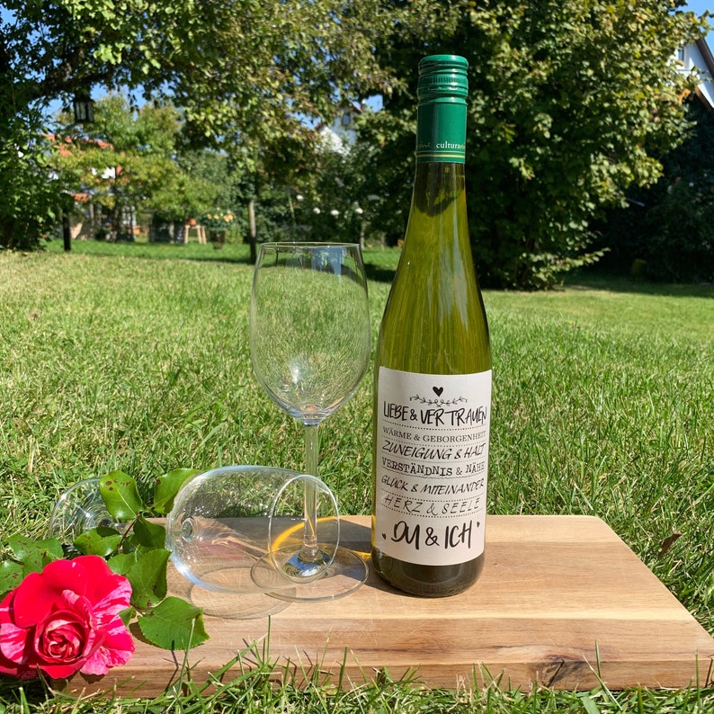 Flaschenetikett DU & ICH Liebe verliebt Weinlabel Aufkleber Etikett Geschenk Spruch Wünsche Weinetikett Bild 5