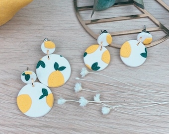 Lemons and leaves pattern polymer clay statement earrings | handmade gifts for her