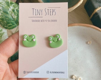 Frog studs | Happy cute smiling froggy studs | Handmade slow made Polymer Clay earrings  | Gifts for her