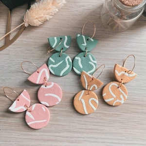 Textured spring colours and white squiggly lines 24kt gold plated hoops | Polymer Clay earrings | Colorful Gifts for her