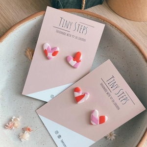 Heart studs | Pink & red terrazzo |  Handmade polymer clay earrings | Gifts for her | Valentine's Galentine's Gift