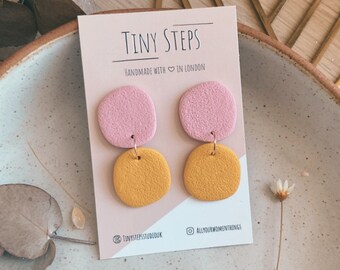 Organic textured shapes in bicolour Pink and Mustard  or Pink and Green| Statement handmade polymer clay earrings | Gifts for her