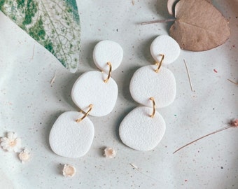 Textured organic pebbles in White | statement handmade polymer clay dangle earrings | Gifts for her