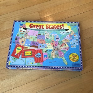 Vintage Great States Family Board Game with 300 Question Cards