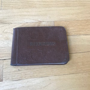Small Novelty Vintage 1940s Hardcover Brown Autograph Book - FILLED