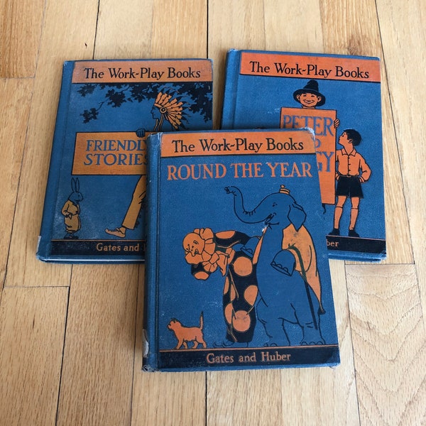 Vintage 1930s "The Work-Play Books" by Gates and Huber Illustrated Hardcover Books