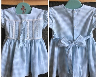 1950's Nannette Originals Blue & White Checkered Vintage Toddler Size 1 Dress